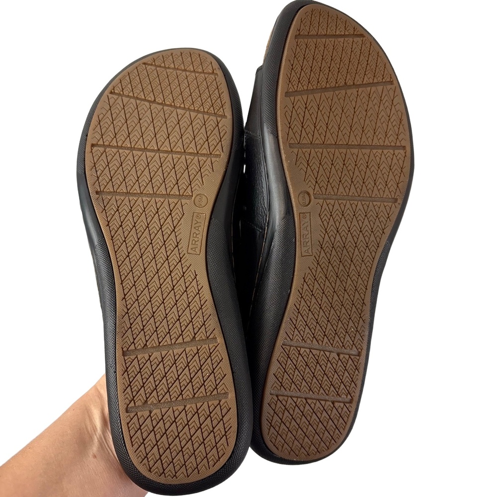 ARRAY Boardwalk Womens 9.5M Black Leather Slide Sandals Adjustable Memory Foam - Picture 6 of 9